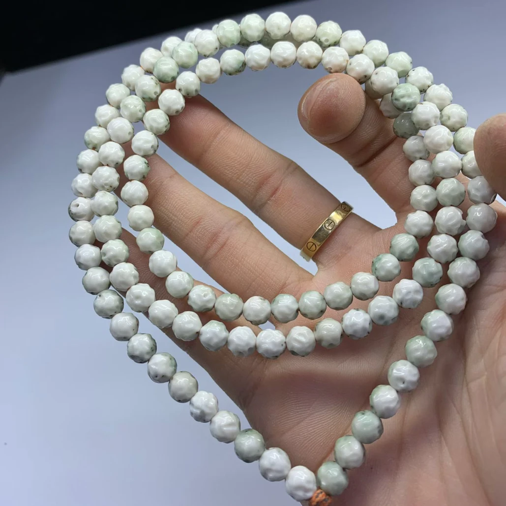 【会珠】7改无相108通体大留白星稀瓷白绿包白石玉料星月菩提
