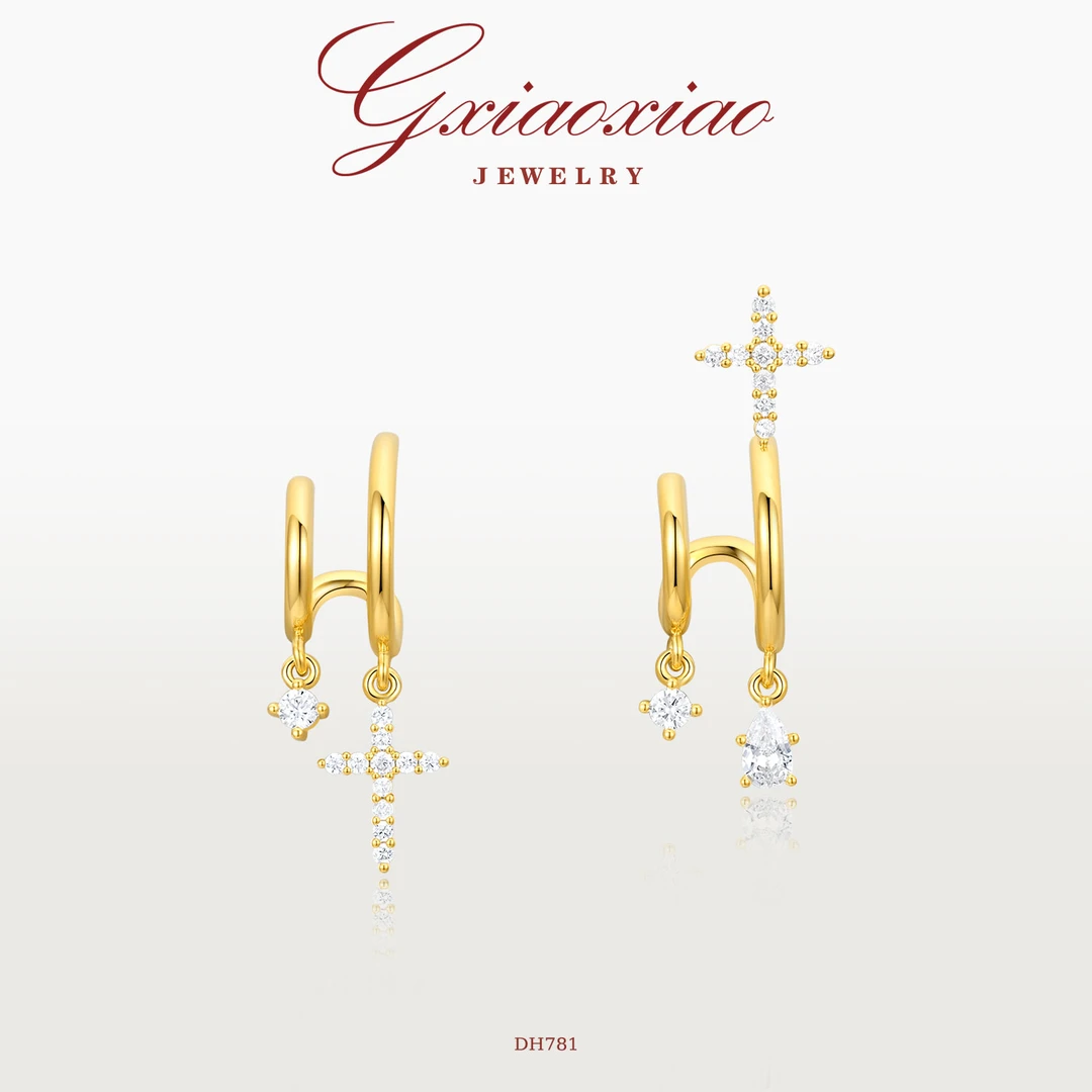 G XIAOXIAO 镀K金 法式气质百搭水滴形十字架耳环 DH781