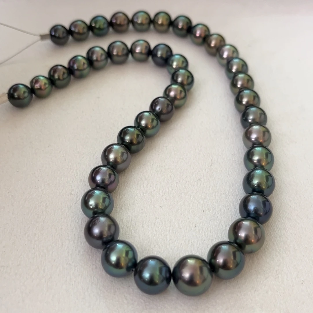 银S925镶嵌海水珍珠颈饰孔雀炫彩9-11