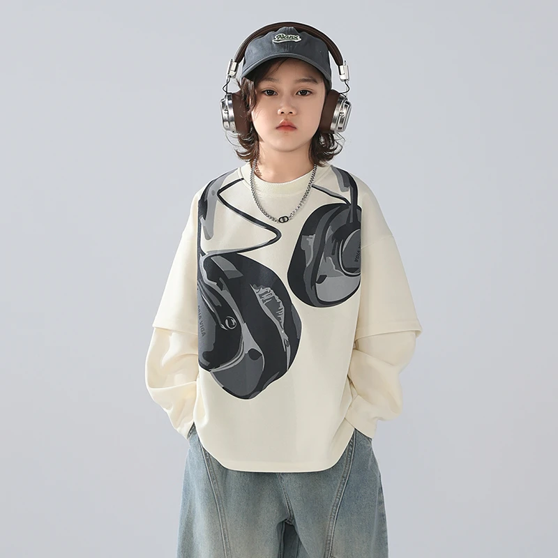 男大童春款耳机T恤韩系百搭儿童装春装上衣中大童童装T恤洋气3099