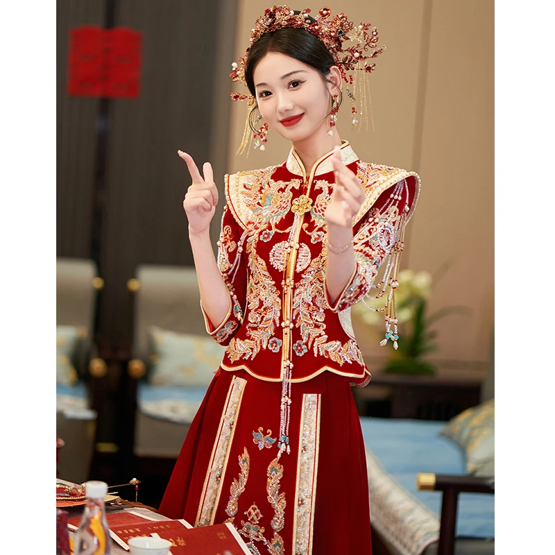 秀禾服结婚婚服2025年新款中式礼服新娘丝绒嫁衣出阁服敬酒服366