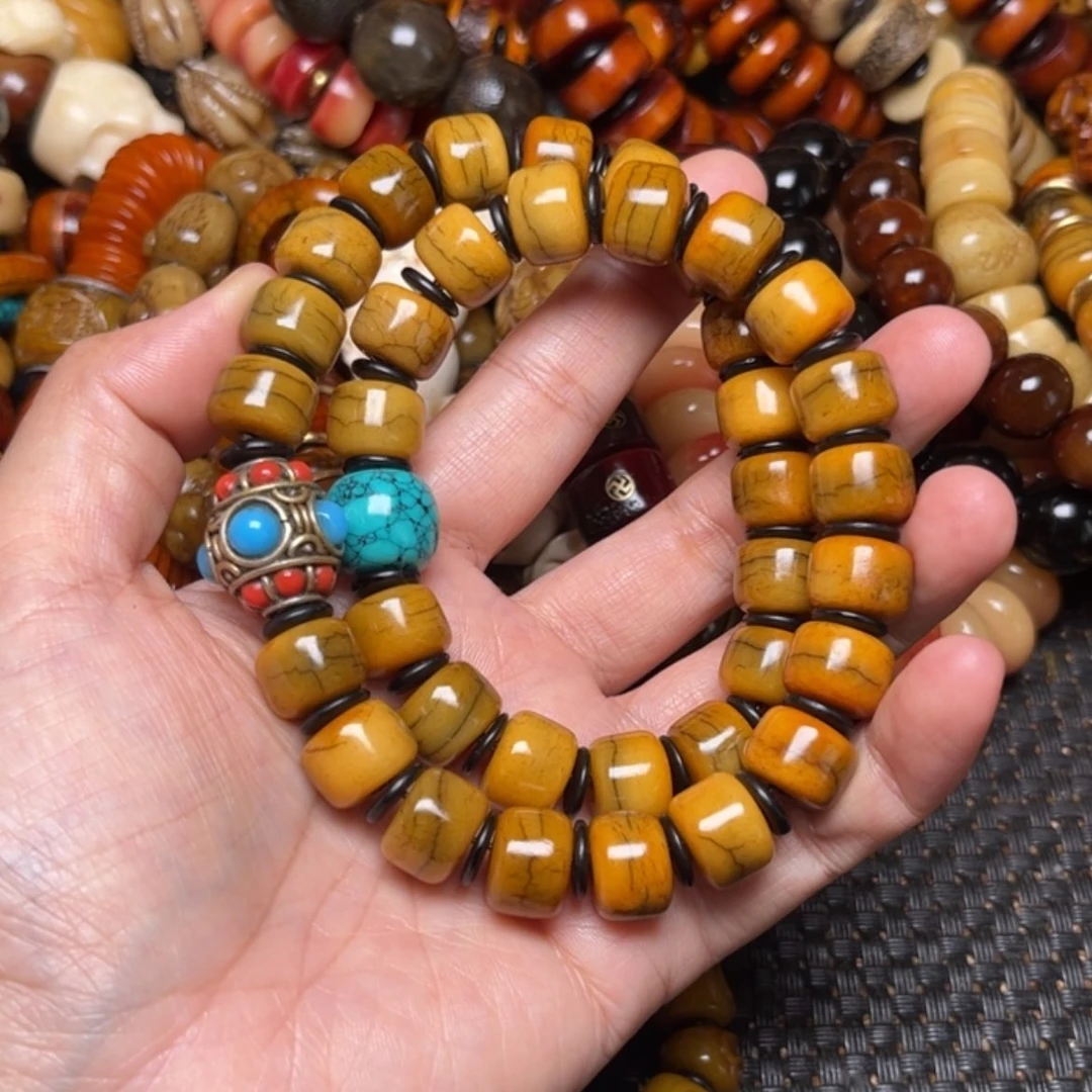 【闪购商品】牛骨手串/手链牛骨黄双圈男款12×9×36颗