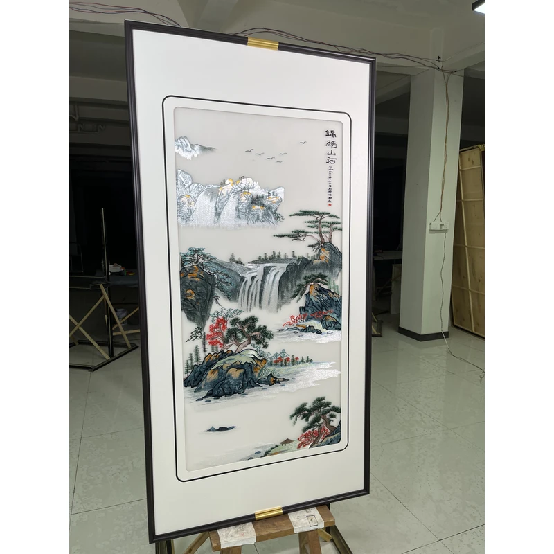 苏绣锦绣山河刺绣装饰画入户玄关画挂画