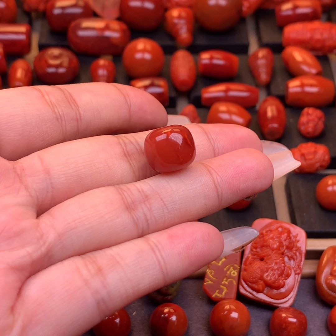 南红玛瑙未镶嵌川料原矿老型单珠13mm