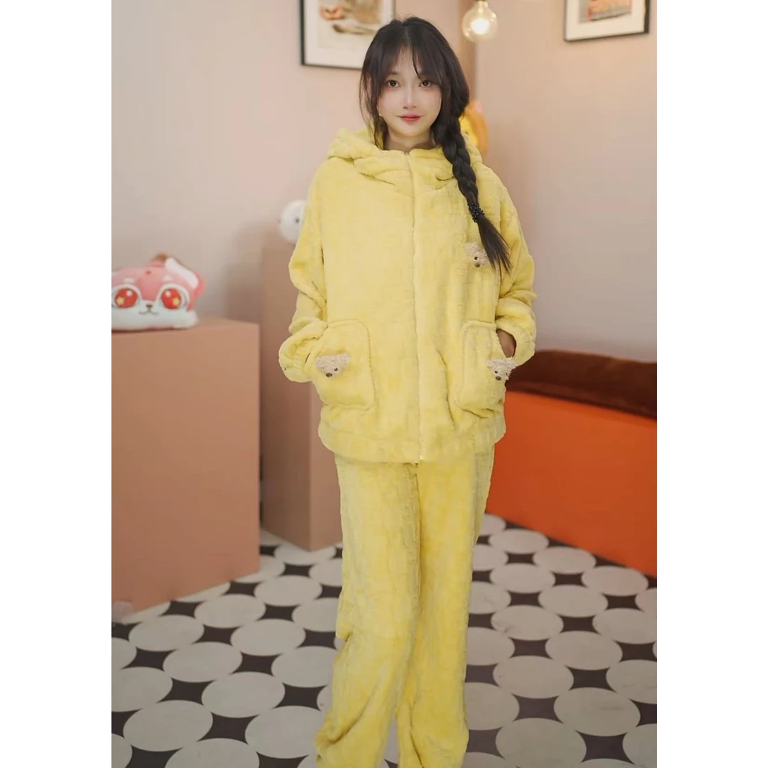 睡衣秋冬季韩版保暖加绒加厚宽松冬款家居服套装冬季W002