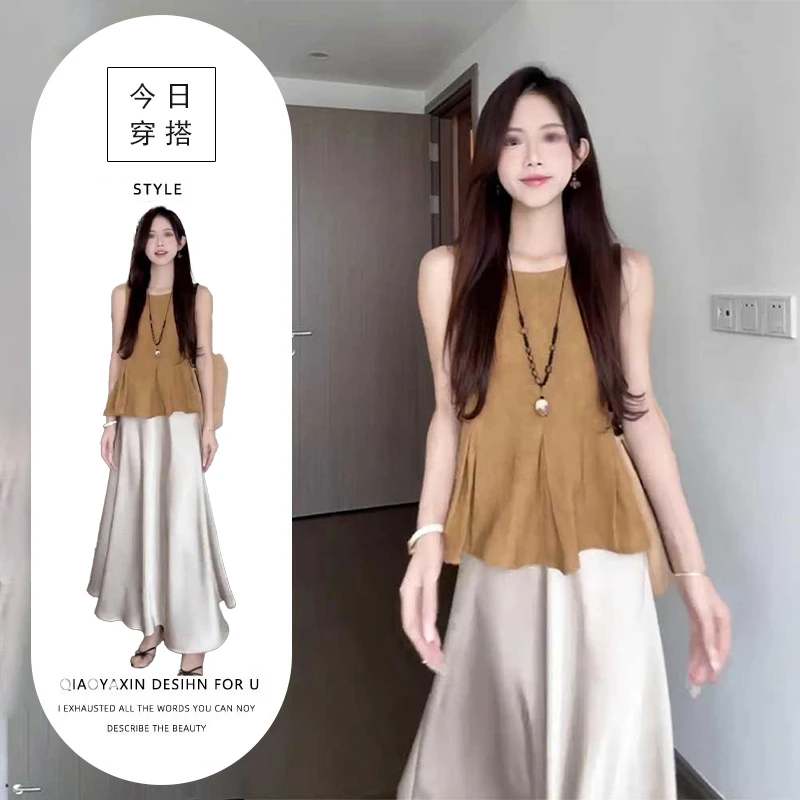 夏装搭配一整套轻熟今年流行无袖上衣两件套气质半身裙套装女夏季