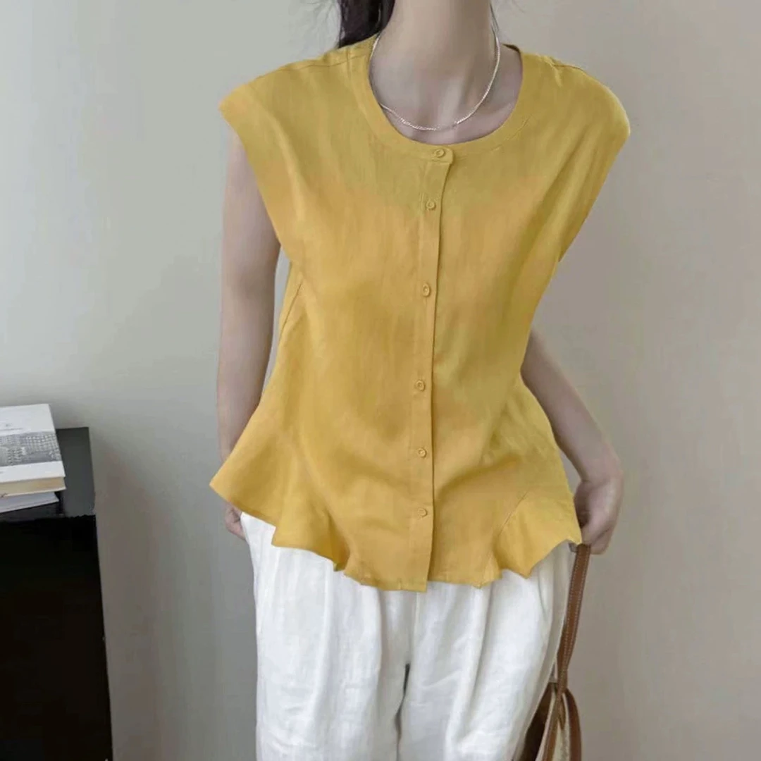 新款韩版简约纯色百搭时尚飞袖衬衫C8298