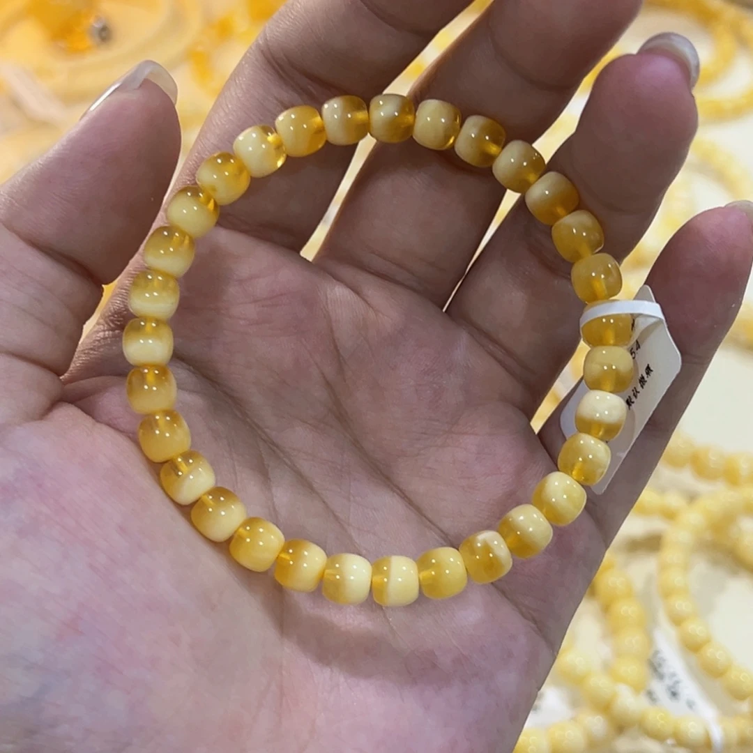 蜜蜡未镶嵌手链6.5m茶色聚宝盆