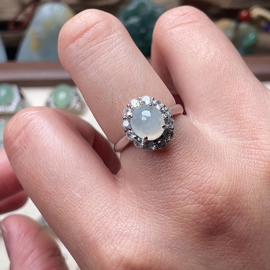 翡翠银S925镶嵌戒指戒指