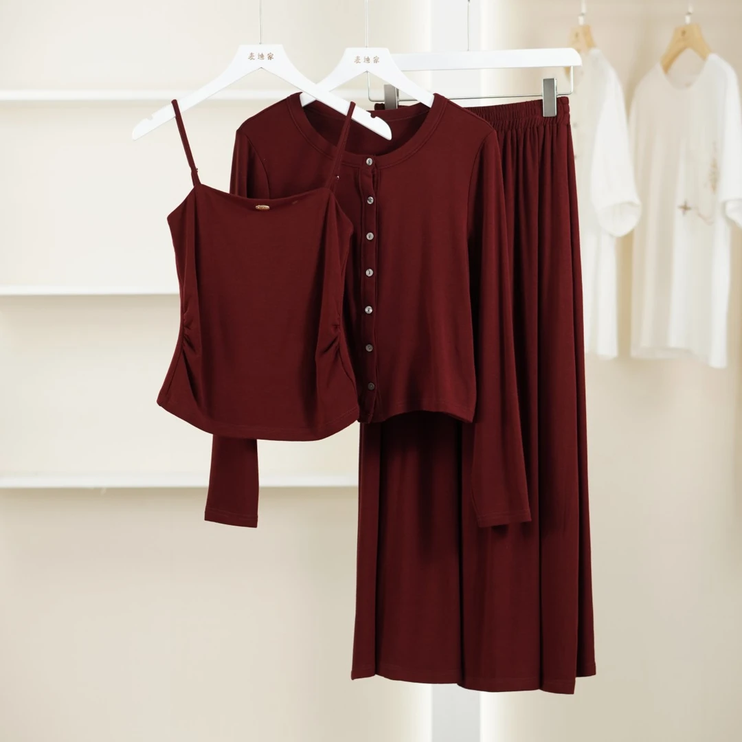 一路童行【睦】3051304 慵懒风时尚三件套装裙女士春秋2025年新款