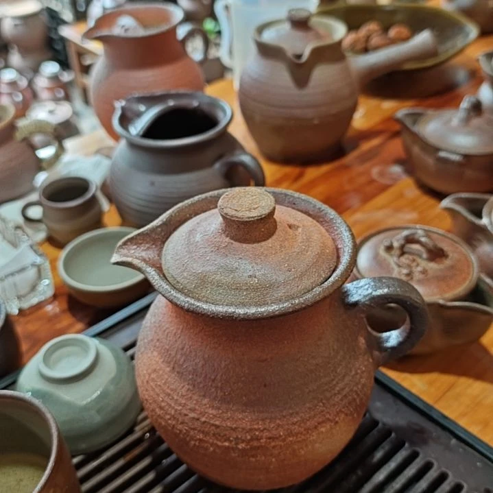 大粗陶烤茶罐带滤网