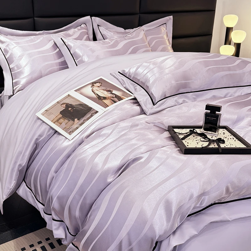 高端A类轻奢亲肤棉四件套纯棉提花高档简约被套纯色床笠床上用品4