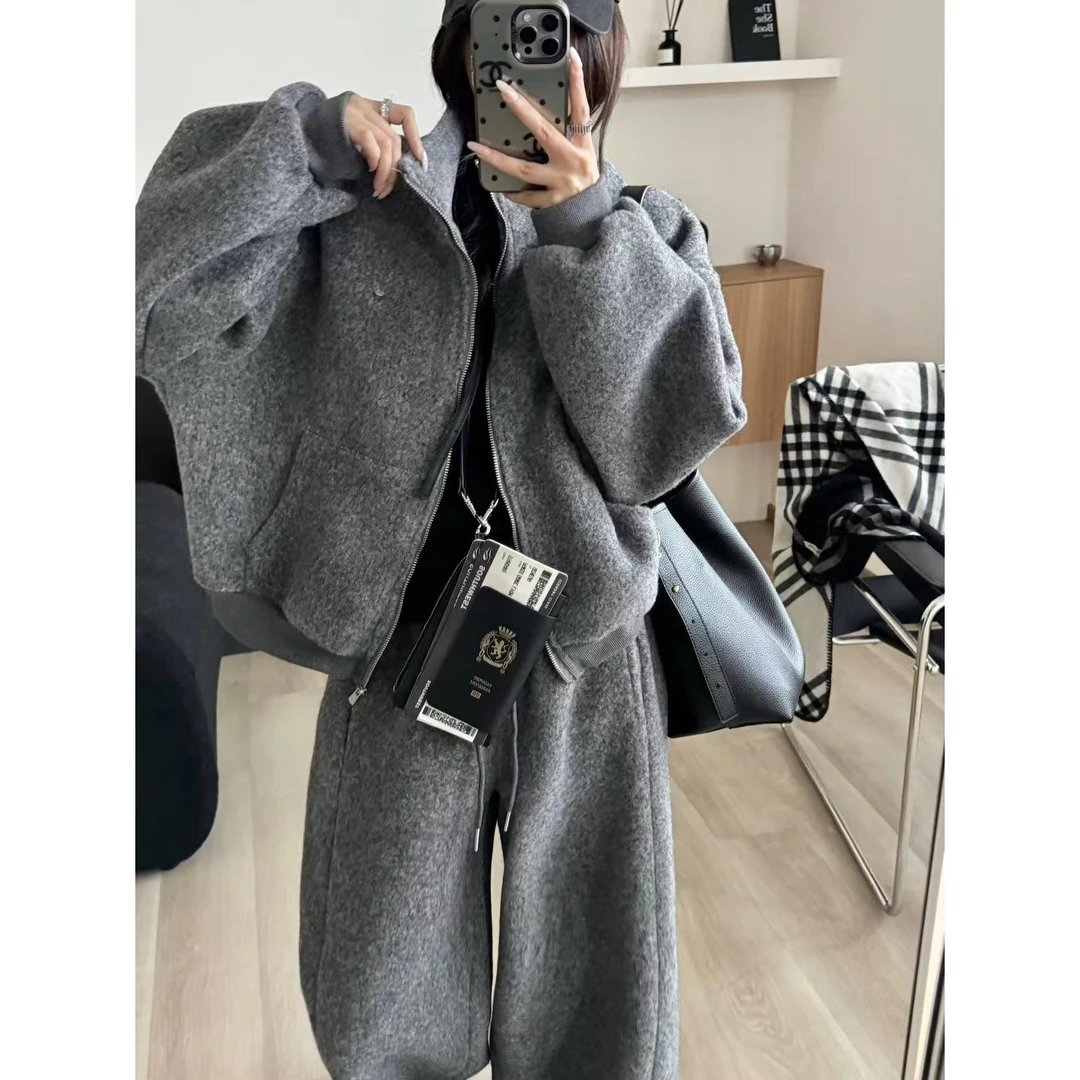 SP 羊毛运动套装女欧货立领卫衣外套阔腿卫裤两件套套装