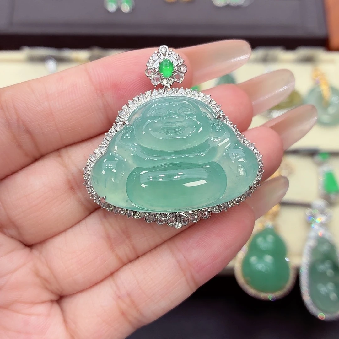 翡翠18K金镶嵌吊坠(不含链)