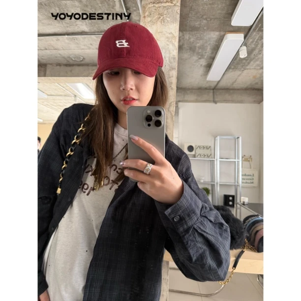 加宽帽檐显脸小鸭舌帽运动风刺绣B字母棒球帽百搭休闲ins复古纯色