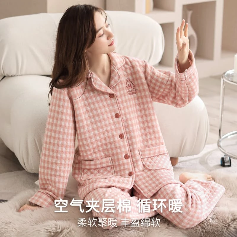 冬季加厚睡衣女士加厚睡衣夹层保暖睡衣加厚舒适冬天大码家居服