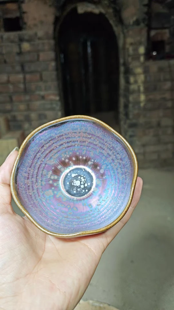 建窑建盏 花口七彩紫金.