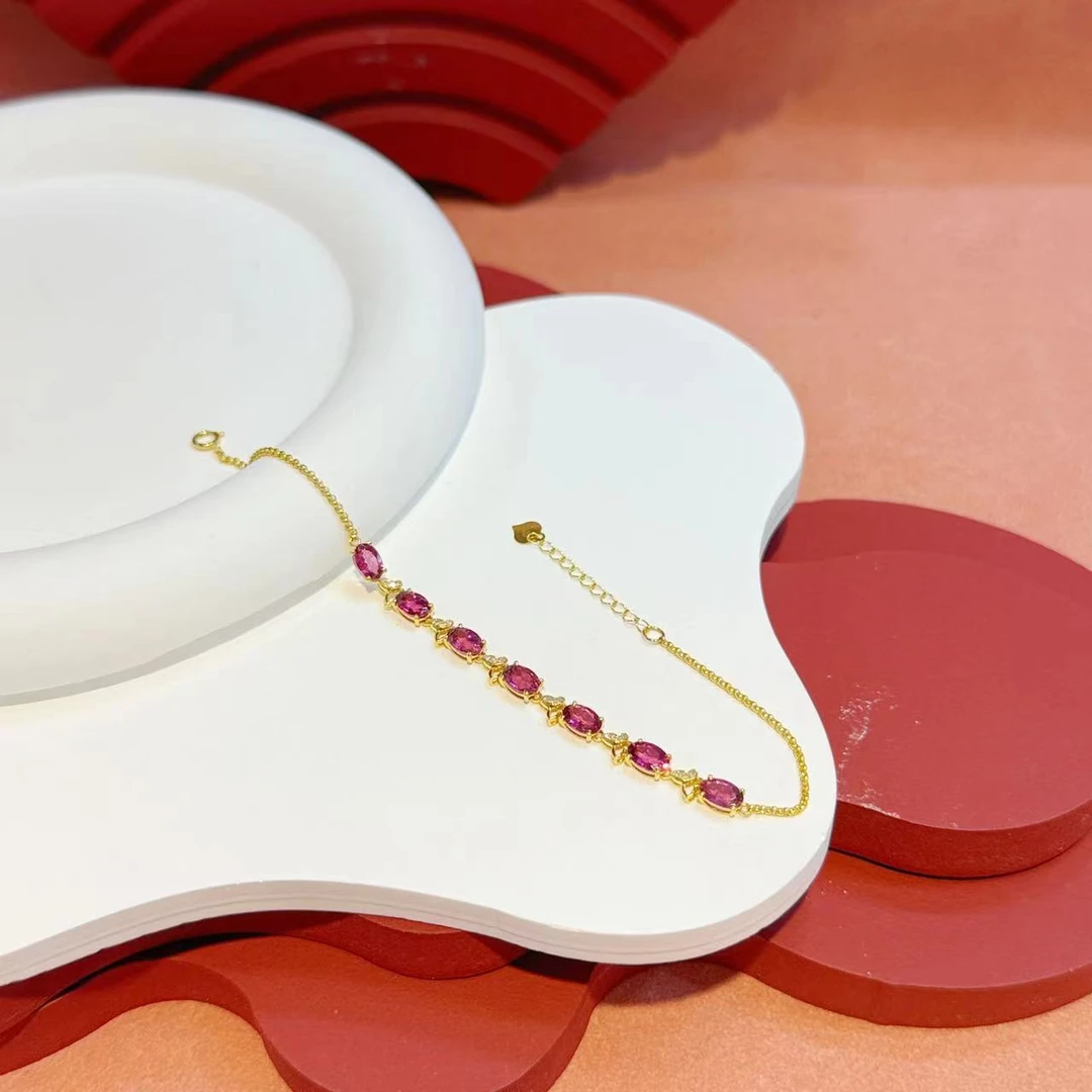 18K金蝴蝶镶嵌6*4mm碧玺旦面手链（多样性发其一）HNZ7453