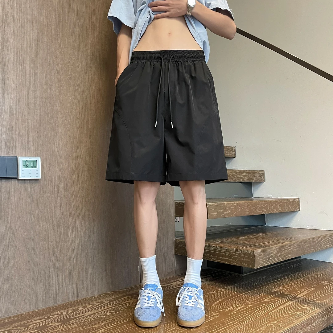 美式拼接冰丝速干短裤男纯色基础款百搭休闲裤户外薄款透气运动裤