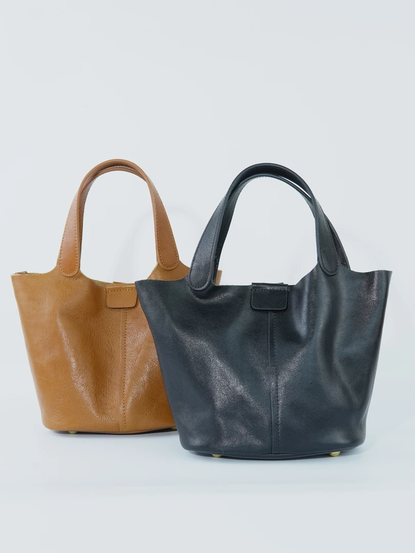 大拿手工皮具/原创设计头层树膏植鞣牛皮简约手提斜挎菜篮子包107