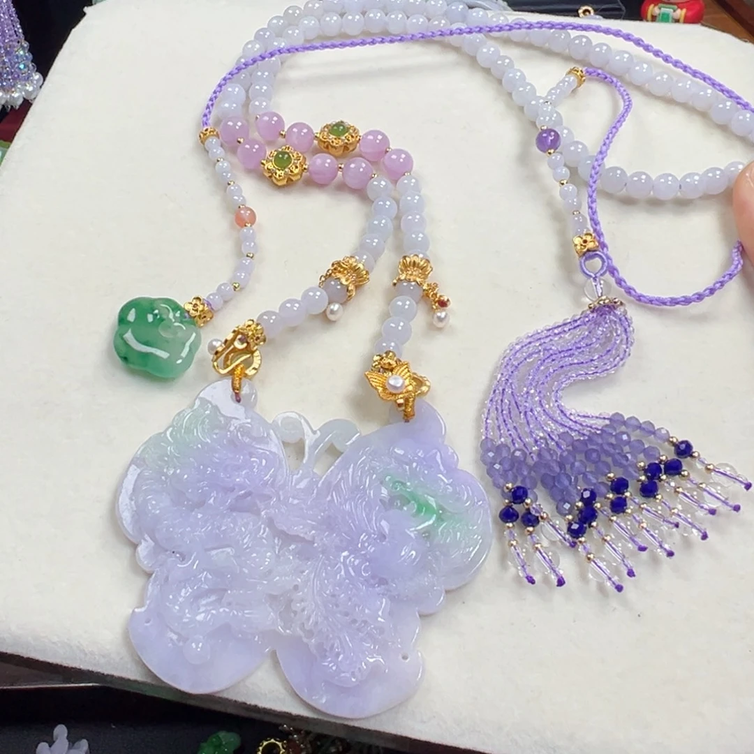 翡翠未镶嵌吊坠(赠链)冰紫龙凤蝴蝶