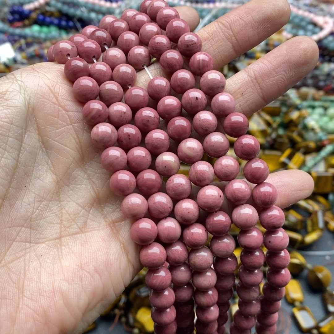 玛瑙/玉髓未镶嵌珠宝半成品一条天然8.8mm红木纹圆珠