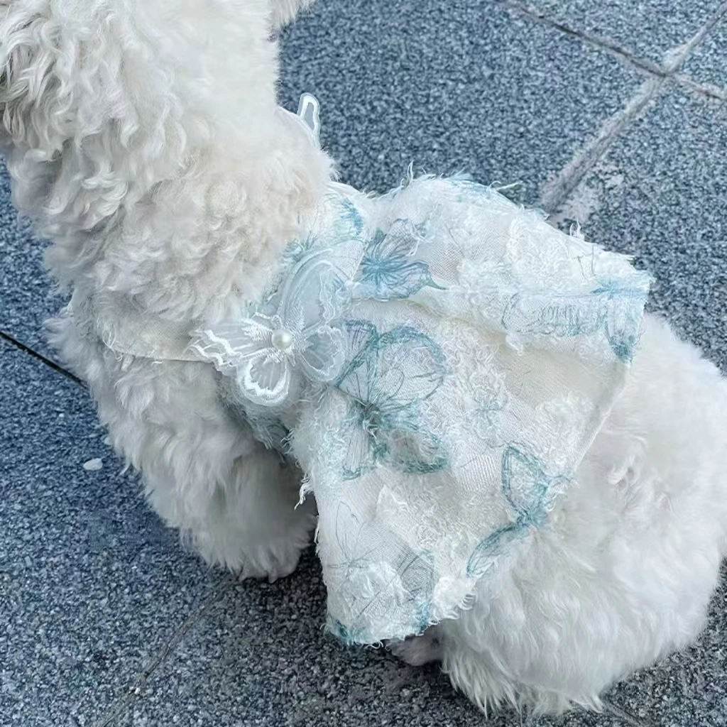 宠物猫咪狗狗春夏季新款蝴蝶水墨裙中小型犬吊带连衣裙马尔济斯