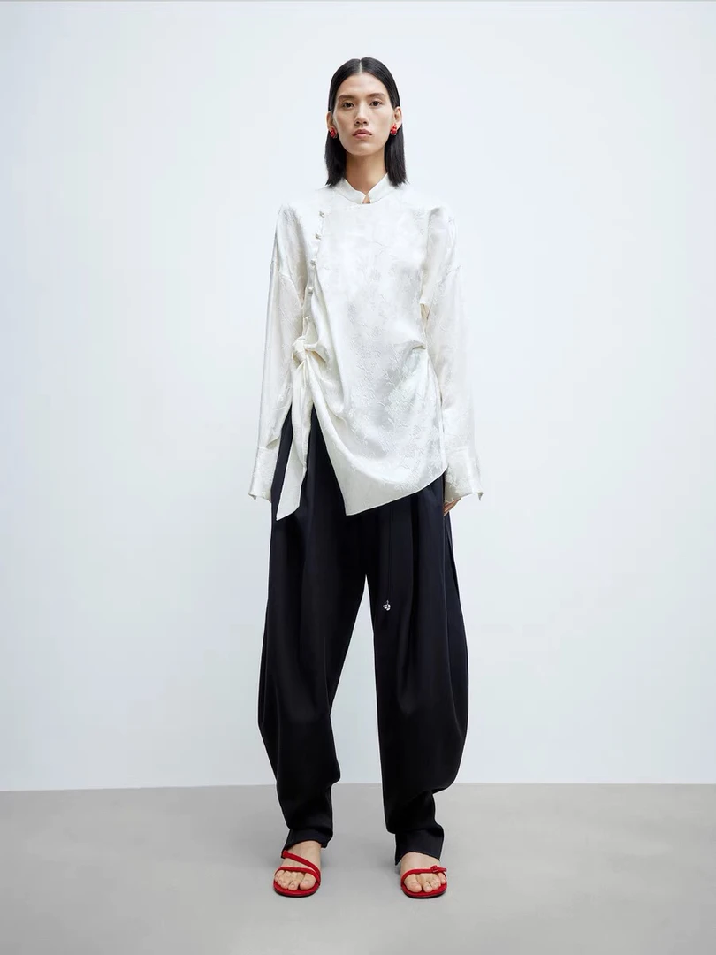 ED新中式提花含丝绑结衬衣衬衫女