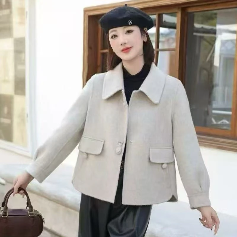 小香风羊毛大衣女春秋毛呢外套高级感小个子双面呢子短款大衣-512