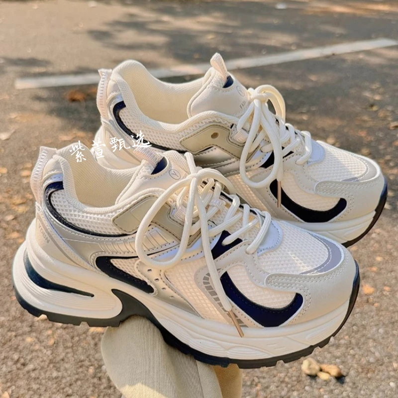 老爹鞋女2025新款春夏透气网面鞋子小众厚底小白鞋小众运动休闲鞋