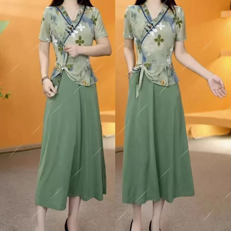 10951-爆款中老年新款连衣裙妈妈装时尚减龄中长款裙子【老仓库】