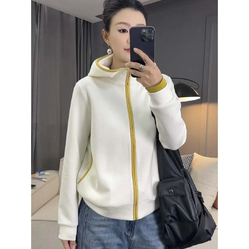 7329太谷休闲春季新款时尚简约拼接织带净色云感棉拉链上衣