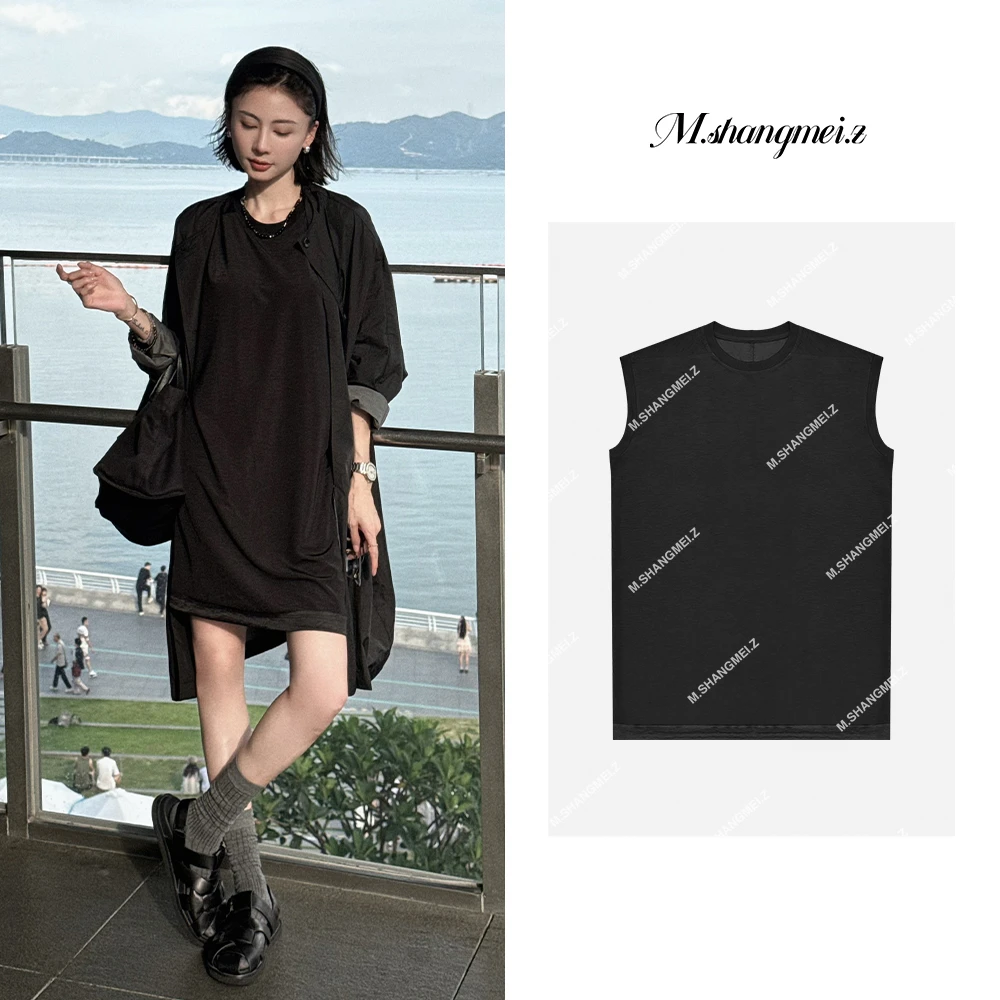 M.SHANGMEI.Z/沐熙【裸感裙】美大哥宽松圆领拼接通勤X062613