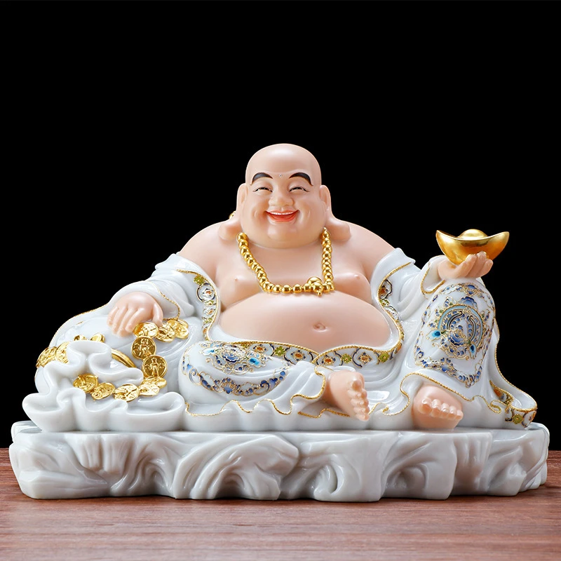 圆通佛具汉白玉带台宽体珐琅彩弥勒像批发未来佛笑佛大肚佛工艺品