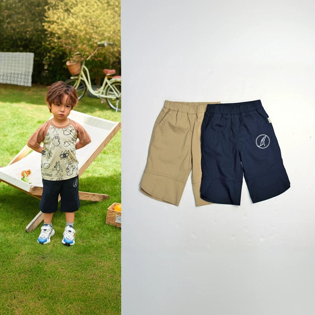 夏季男小童宽松趣味绣花梭织裤4232026653