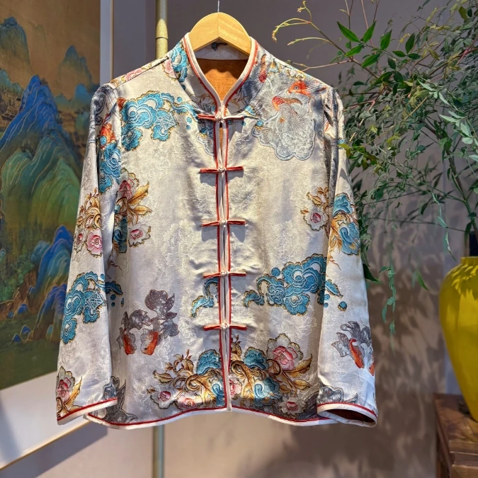 祥云鲤 芳华设计新中式复古提花上衣国风立领提花薄款上衣FH-A015