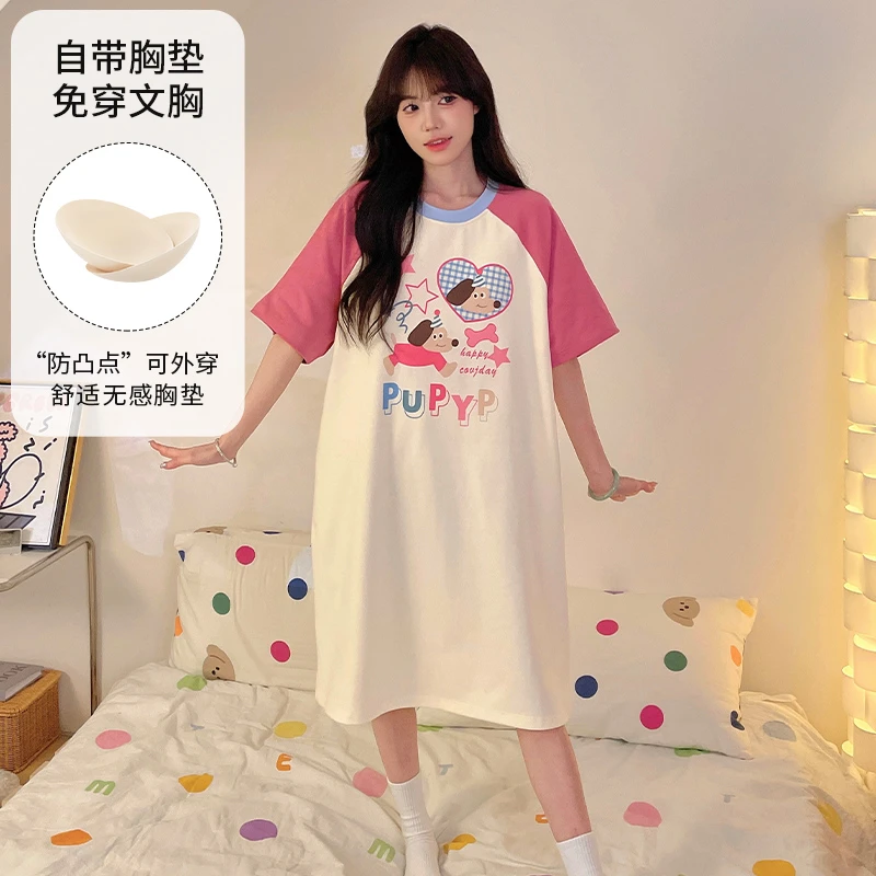 女大童睡裙带胸垫2025新款夏季短袖初中高中生12-14-15岁女孩夏天