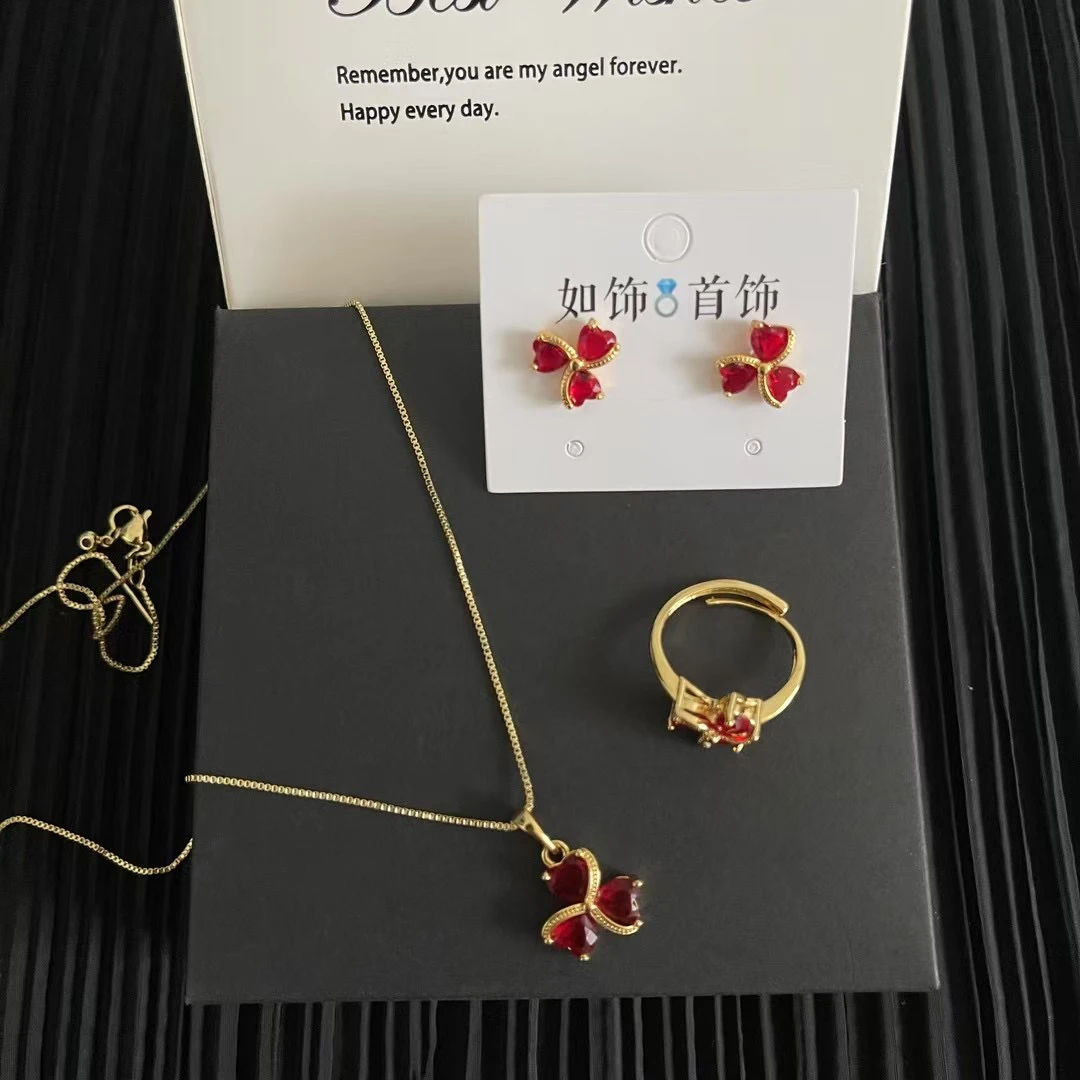 铜项链 如饰 红色风车三件套套装复古气质百搭