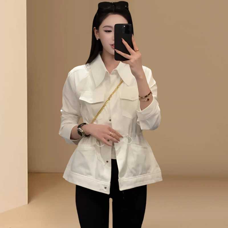 2025春秋新款白色短款工装休闲外套女百搭轻熟风法式高级感上衣潮