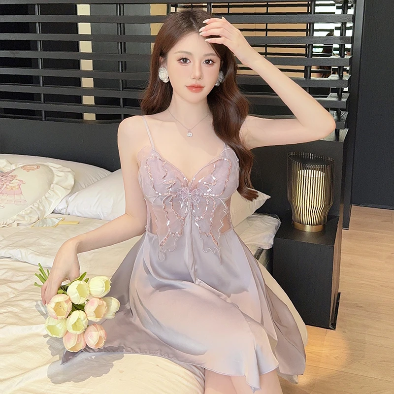 纯欲风吊带睡裙女士夏季2024新款高颜值可外穿性感冰丝睡衣带胸垫