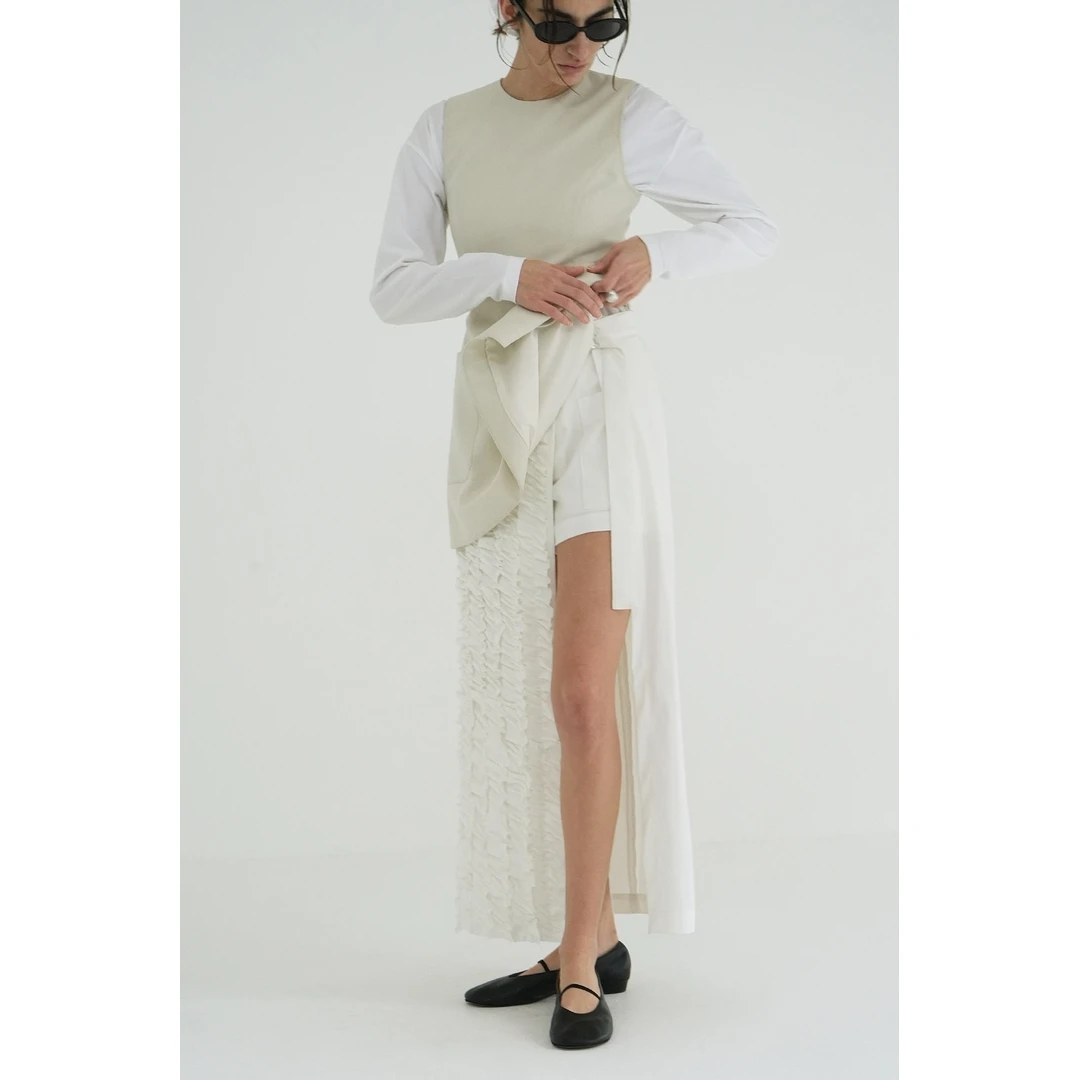 【胖虎家】夏季新款 松本 气质内拼接短裤大开叉裹身系带半身裙