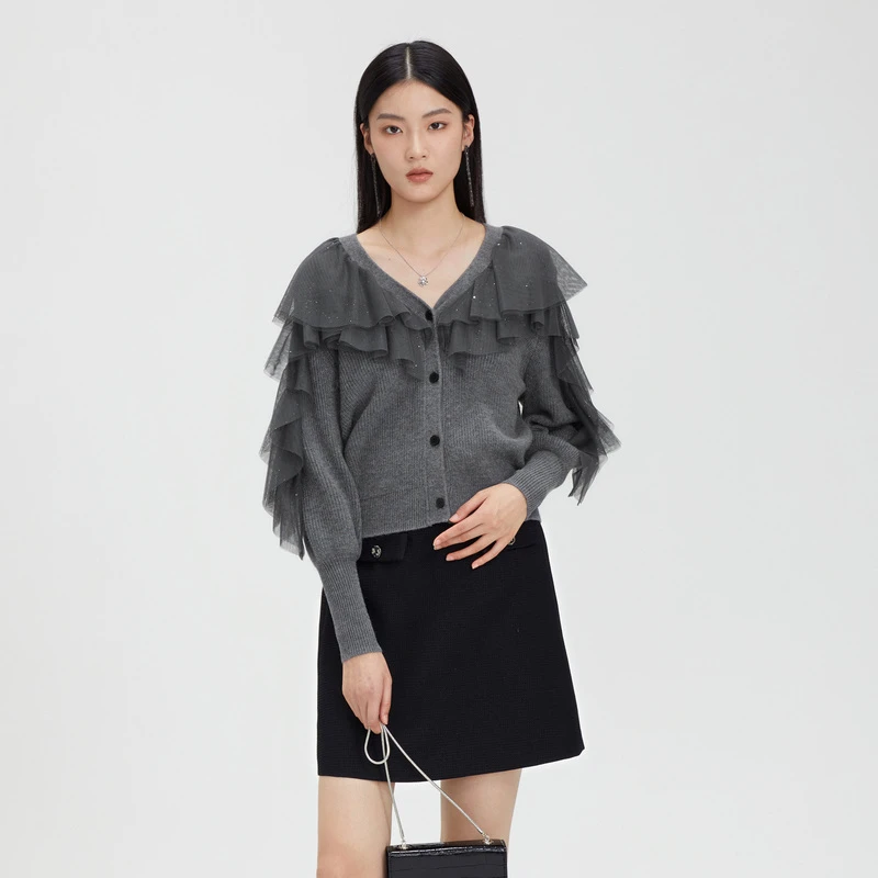 S·DEER圣迪奥设计新款时尚拼接设计师百搭针织衫毛衣S231Z3504