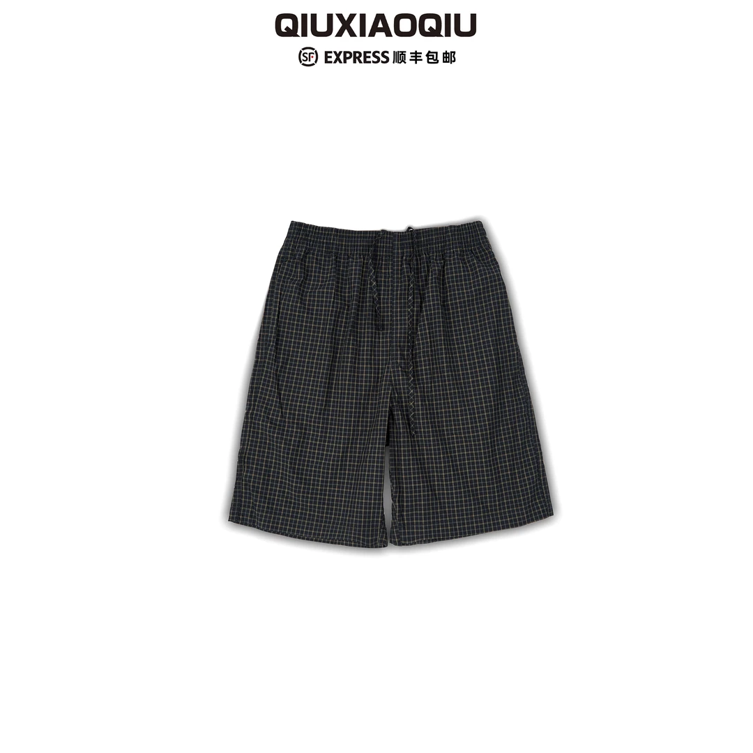 【Qiuxiaoqiu】巴黎复古格子千鸟格休闲夏季百搭格纹短裤男女同款潮