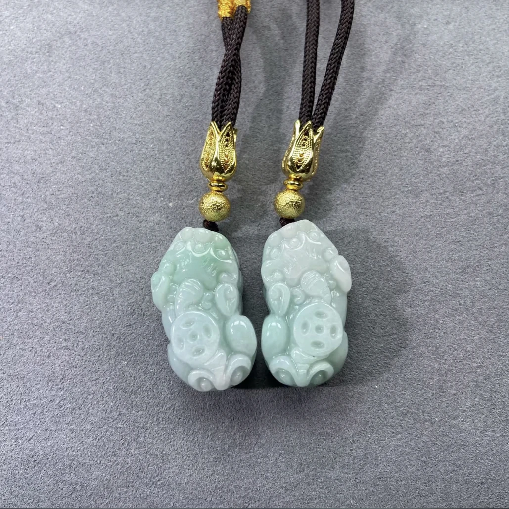 翡翠A货飘阳绿一对貔貅特别好高28宽18厚14超哥宠粉】