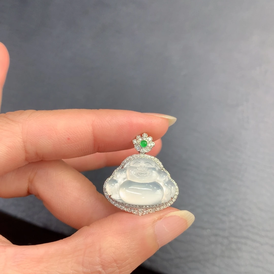 翡翠18K金镶嵌吊坠(不含链)