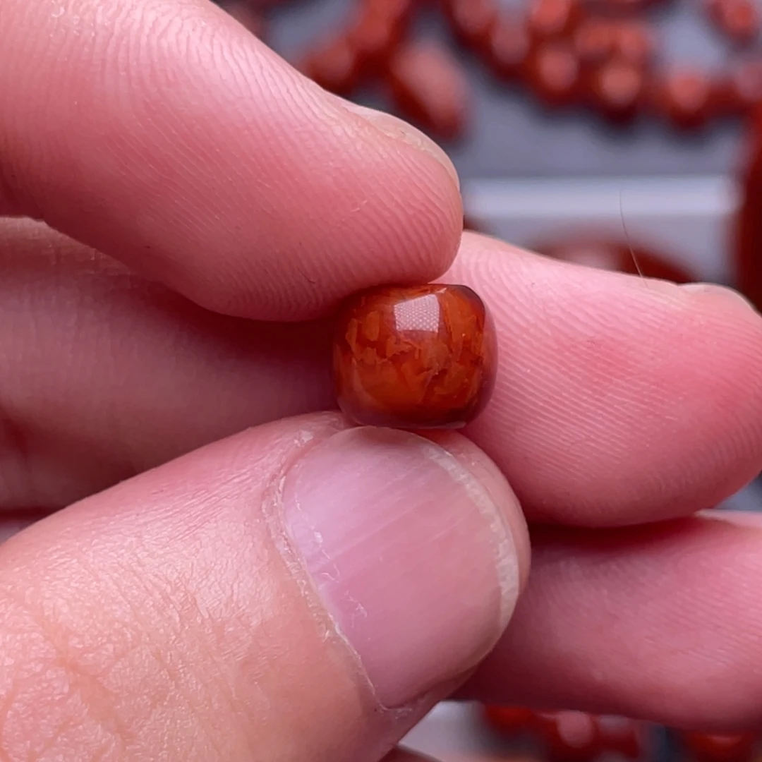 未镶嵌其他南红玛瑙8✖️7mm瓦西玫红火焰纹原矿单珠