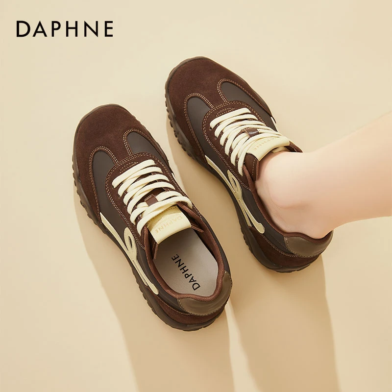 达芙妮棕色德训鞋女款2025秋季新款丑萌阿甘鞋时尚百搭运动休闲鞋