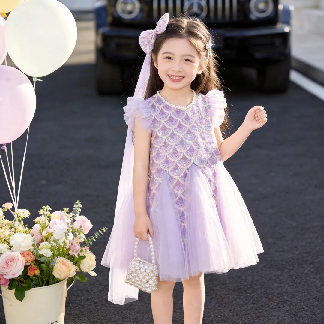 【人鱼绮梦】2026夏季上新女童汉服重工梦幻人鱼公主亮片纱裙D-A419