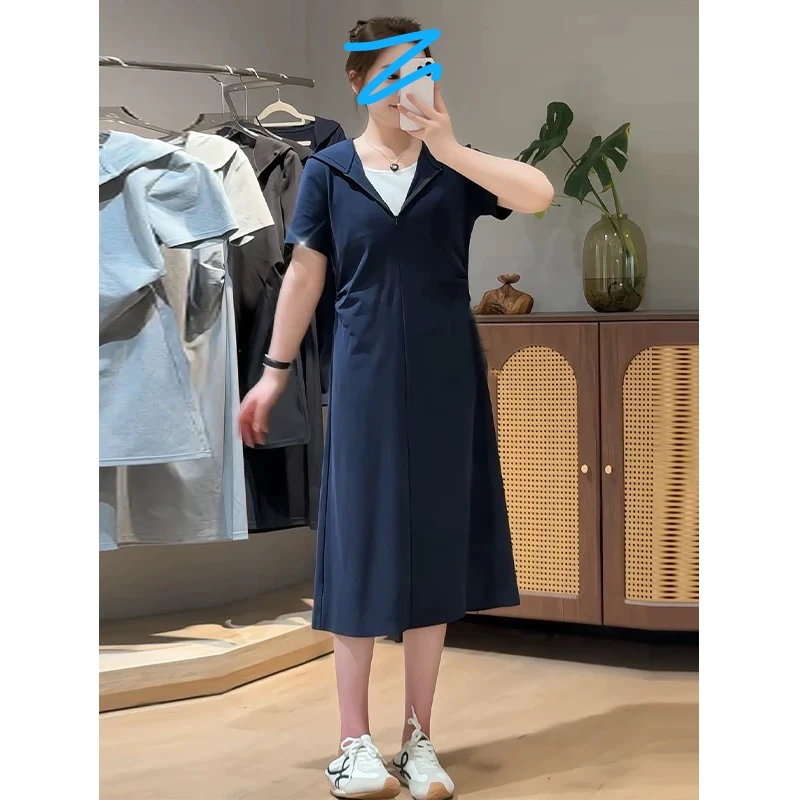 大码女装显瘦收腰百搭连帽假两件连衣裙6065/6067