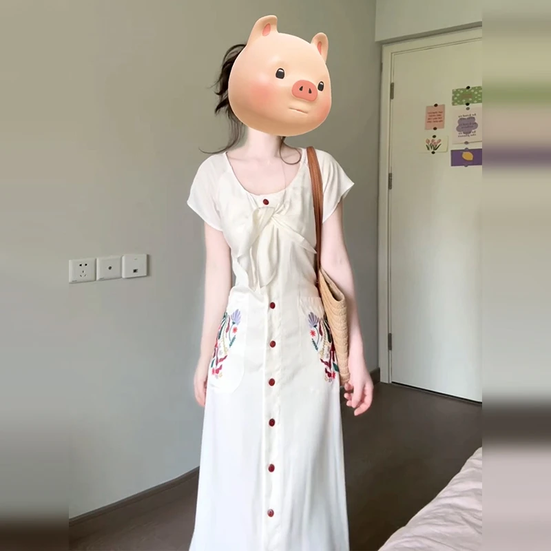 法式温柔风白色衬衫连衣裙子女装夏季2025年新款流行爆款绝美长裙